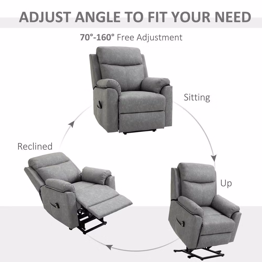 STILVORA Electric Riser Recliner Chair in Grey Synthetic Leather with Remote Control and Powered Lift Assist – 4