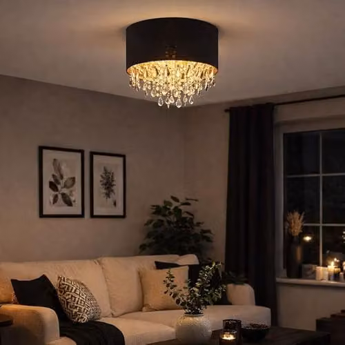 Globo Lighting Black and Gold Crystal Ceiling Light with Transparent Glass, Diameter: 40 cm, Height: 33 cm – 3