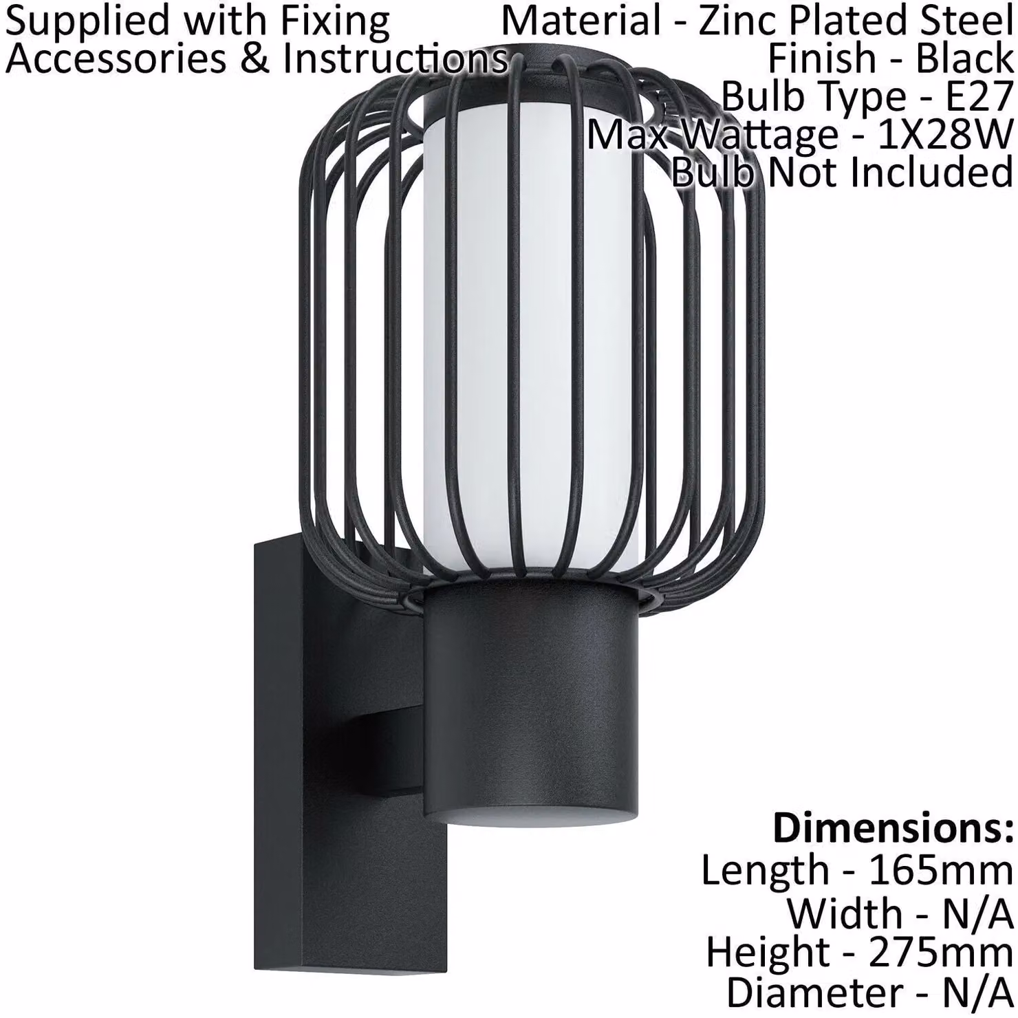 Loops Black Industrial IP44 Outdoor Wall Light with Steel Cage and E27 Bulb Holder – 2