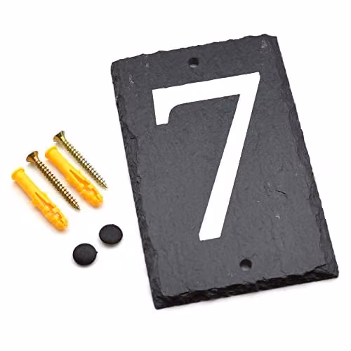 Nicola Spring Rustic Natural Slate House Number 7 Sign, Grey and White, W: 9.0 cm, H: 14.5 cm – 5