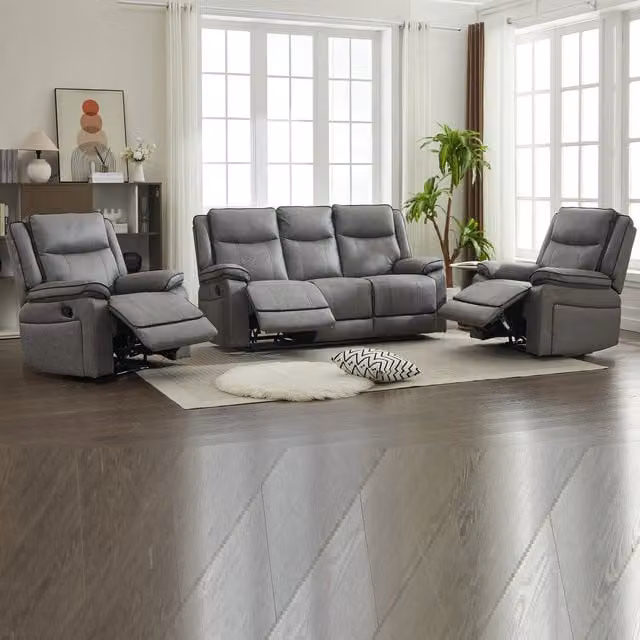 Furniture One Grey Fabric 5-Piece Manual Reclining Sofa Suite