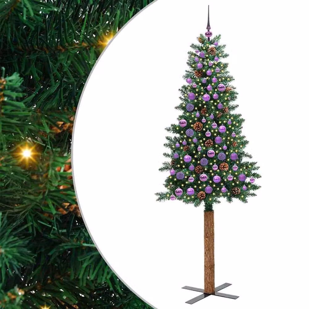 Berkfield Home Elegant Slim Green Christmas Tree, Height: 210 cm, PVC and Solid Pine Wood – 3