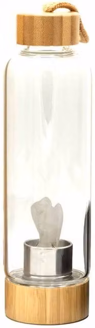 KDMD Transparent Glass Water Bottle with Cleansing Clear Quartz Crystal – 1