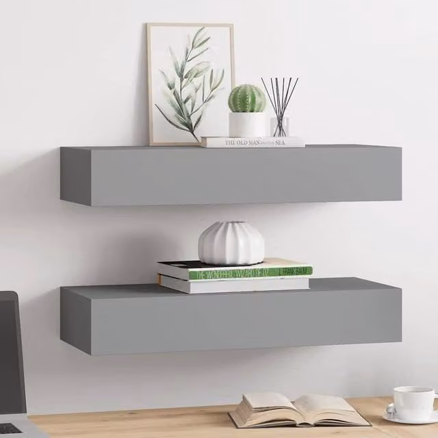 Berkfield Home Elegant Wall-mounted Drawer Shelves, 2 Piece, Grey, W/D/H: 60 x 23.5 x 10 cm – 1