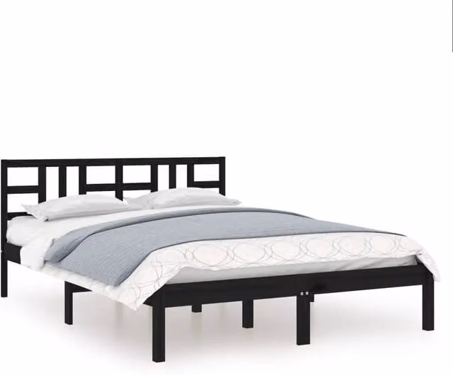 Berkfield Home Black Solid Pine Wood Bed Frame W/D/H: 200 x 200 cm