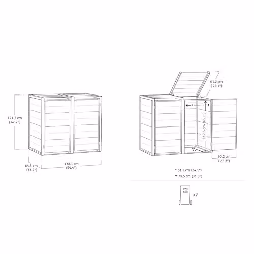 Keter Hideaway Bin Storage Unit in Grey with Wood-Look Finish and Steel and Aluminium Frame, Fits 2 x 240L Wheelie Bins – 5