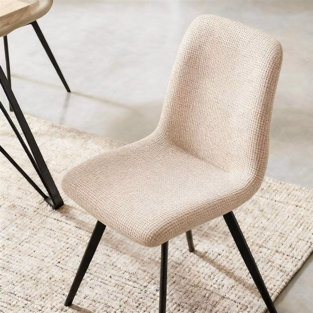 Home Source Arbore Contemporary Dining Set with 140cm Rectangular Table and 5 Upholstered Chairs in Beige and Black – 2