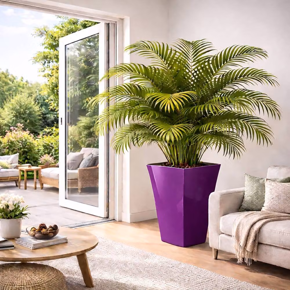 Simpa Milano Tall Square Plastic Plant Pots, Set of 2, Purple, H: 45 cm, W: 30 cm, D: 19 cm – 2