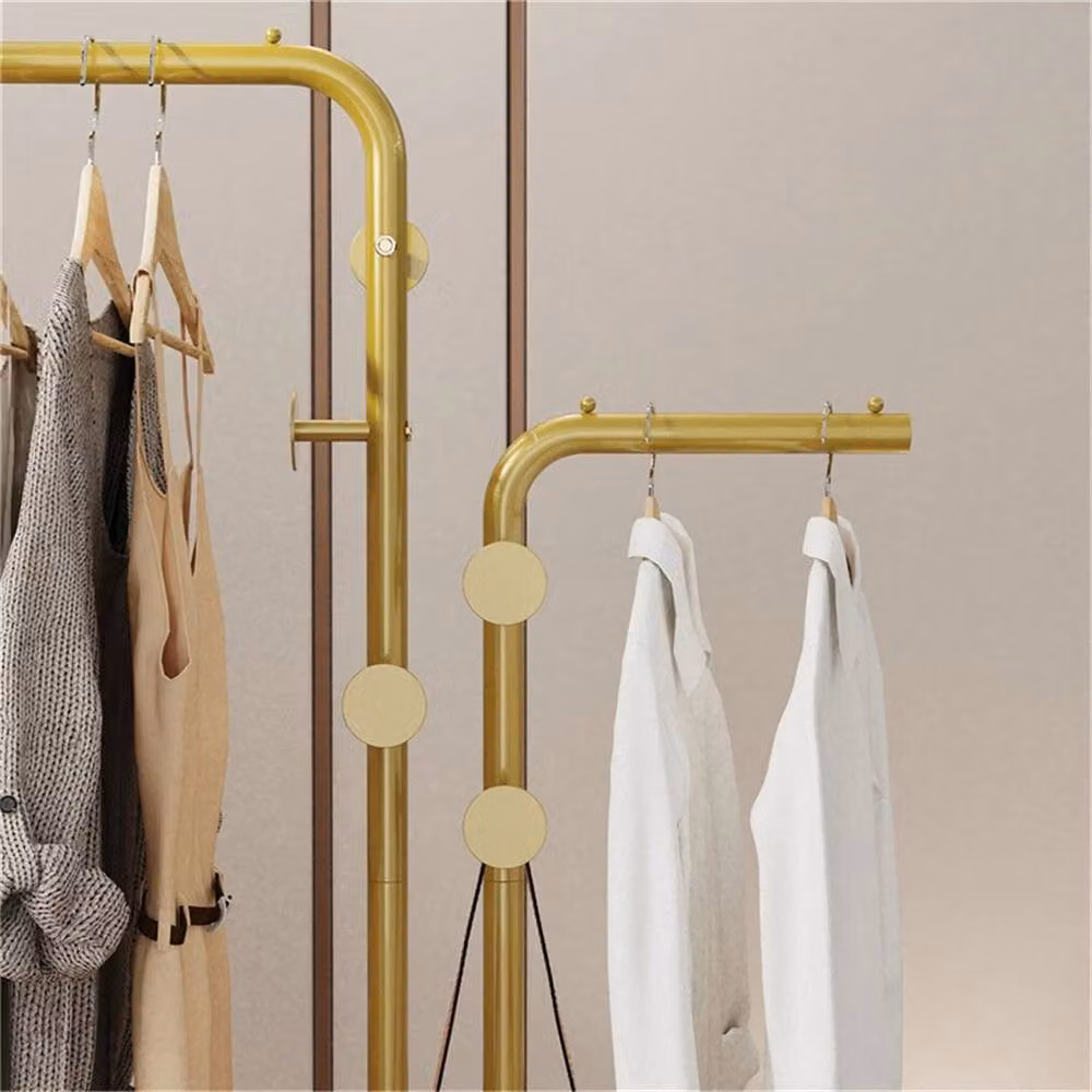 KORVIXA Modern Metal Clothing Rack in Gold and Black with Stone Base – 2