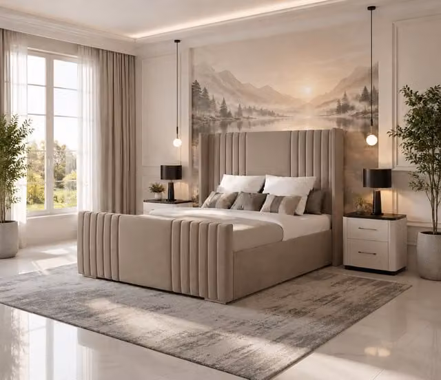 Luxury Divan Bed Set with Mattress and Headboard by K Mehmood Enterprise Ltd in Mink Velvet, W/D/H: 120 x 200 cm