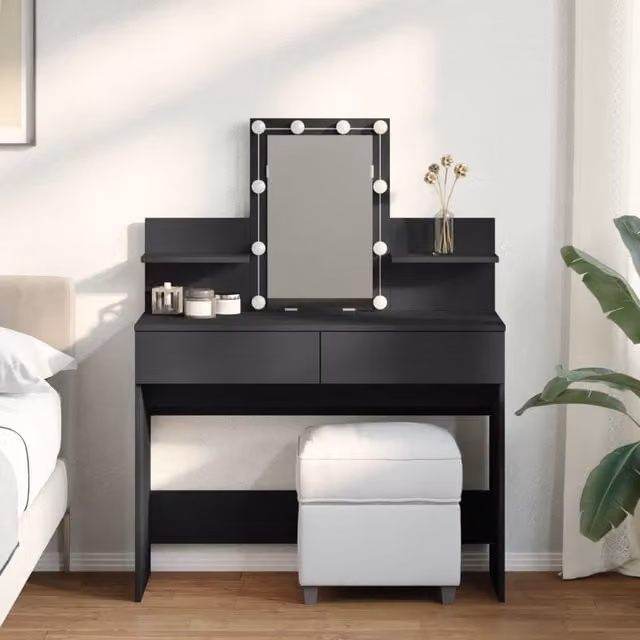 Berkfield Home Hollywood LED Dressing Table in Black, W/D/H: 100 x 40 x 130 cm