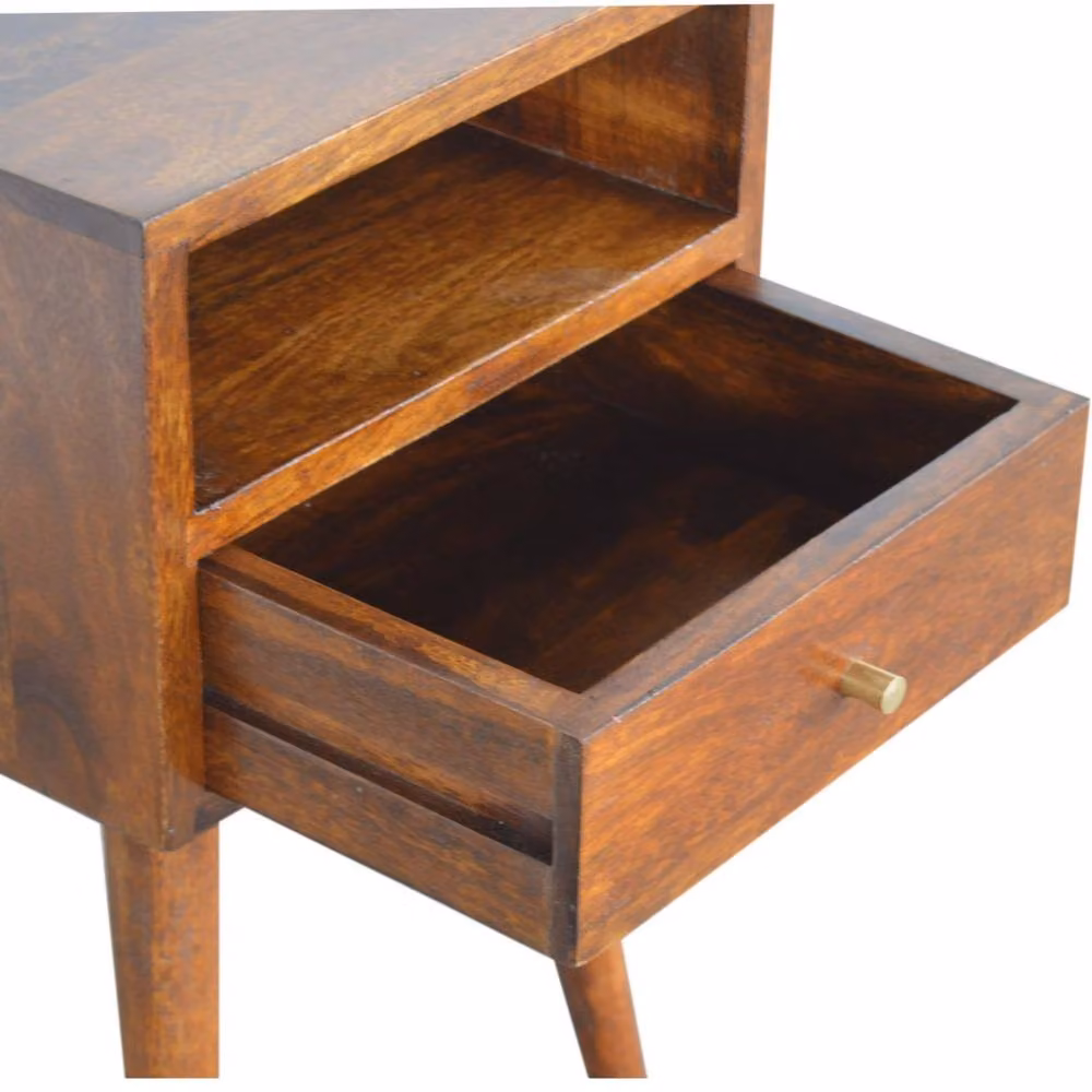 Direct Wicker Mini Chestnut Bedside Table in Dark Brown with 1 Drawer and Open Shelf – 3