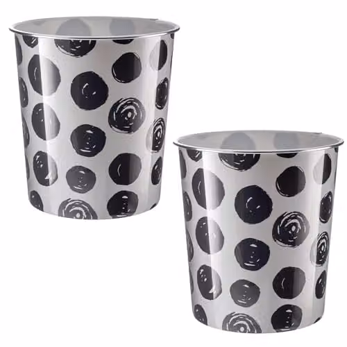 MantraRaj Pack of 2 Plastic Waste Paper Baskets, 7.7 Litre, Polka Dot Black – 1