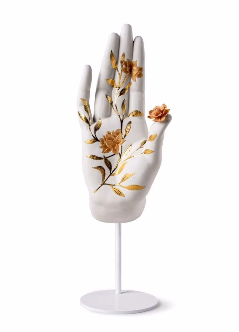 Lladró Protection Mudra Porcelain Sculpture in White and Gold