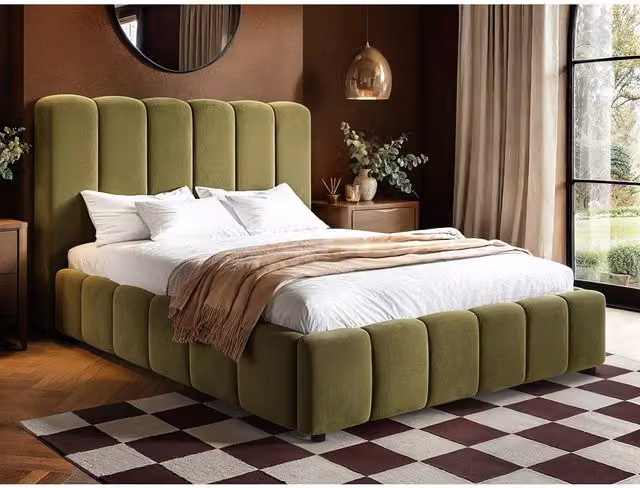 Solace+Co Emilie Ribbed Ottoman Bed in Green Velvet, W/D/H: 140 x 200 x 158 cm – 1