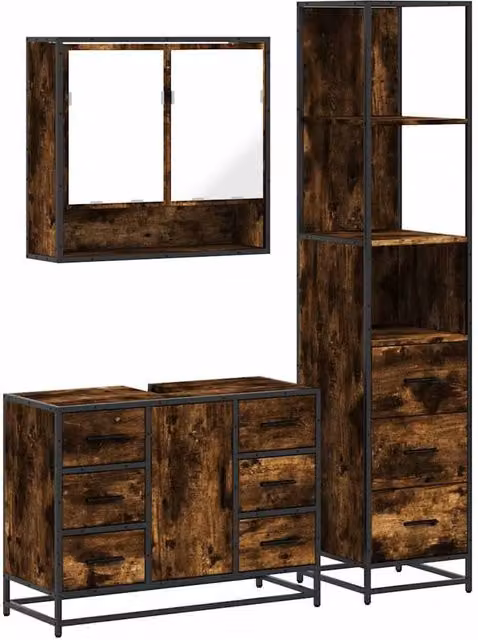 Berkfield Home 3 Piece Industrial Bathroom Furniture Set in Smoked Oak Brown