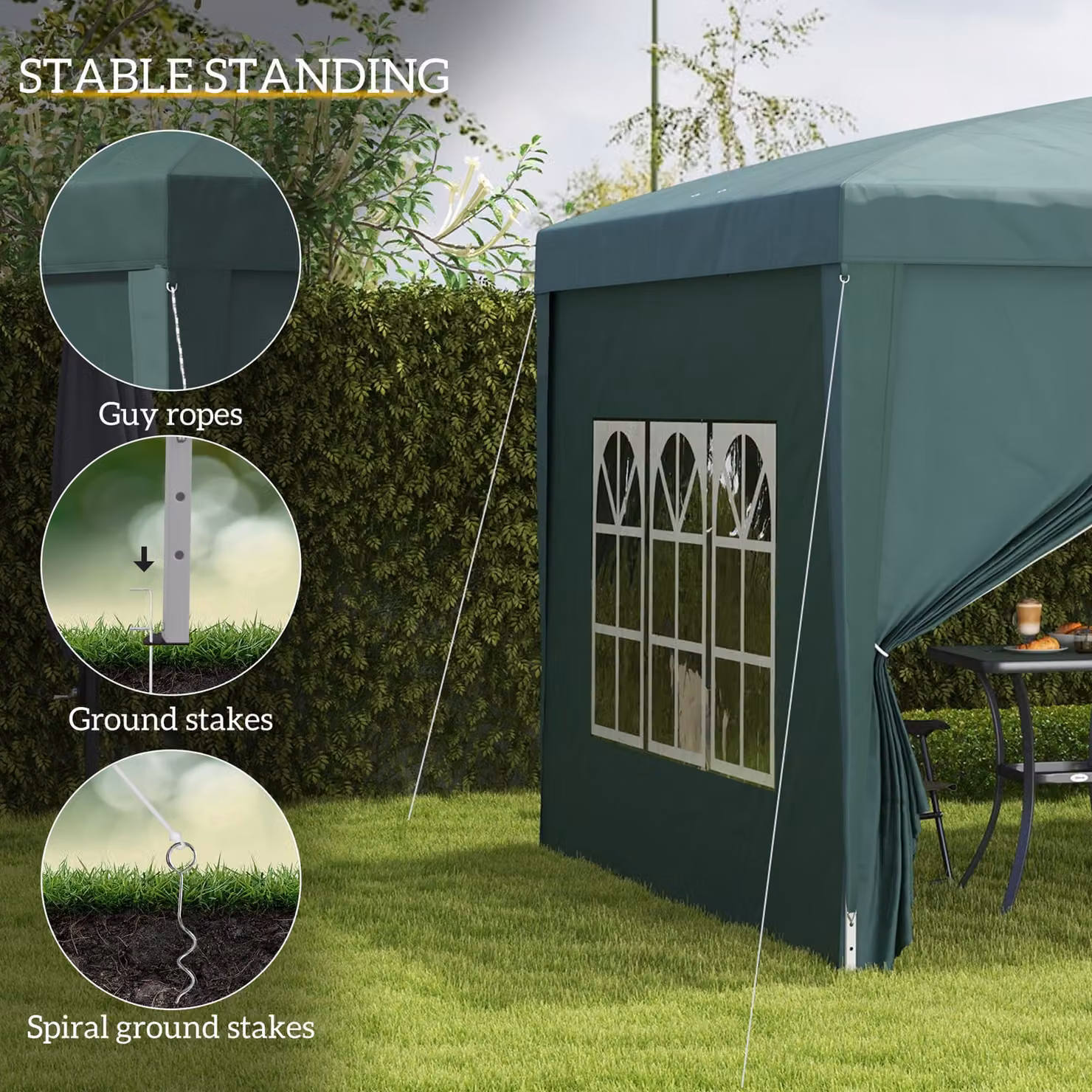 Outsunny Green Waterproof Pop Up Gazebo with Metal Frame, Side Panels, Windows and Carry Bag, W/D/H: 300 x 300 x 196 cm – 7