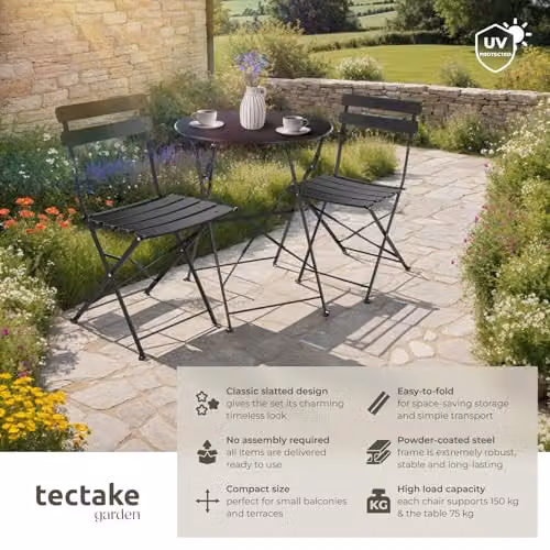 tectake Bistro Set with 1 Garden Table and 2 Chairs in Black Metal – 2