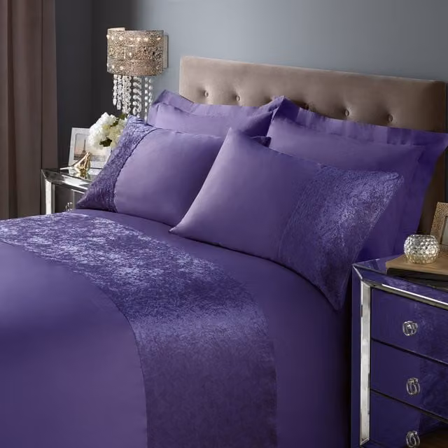Roseley Single Crushed Velvet Duvet Cover Set with 1 Pillowcase in Purple