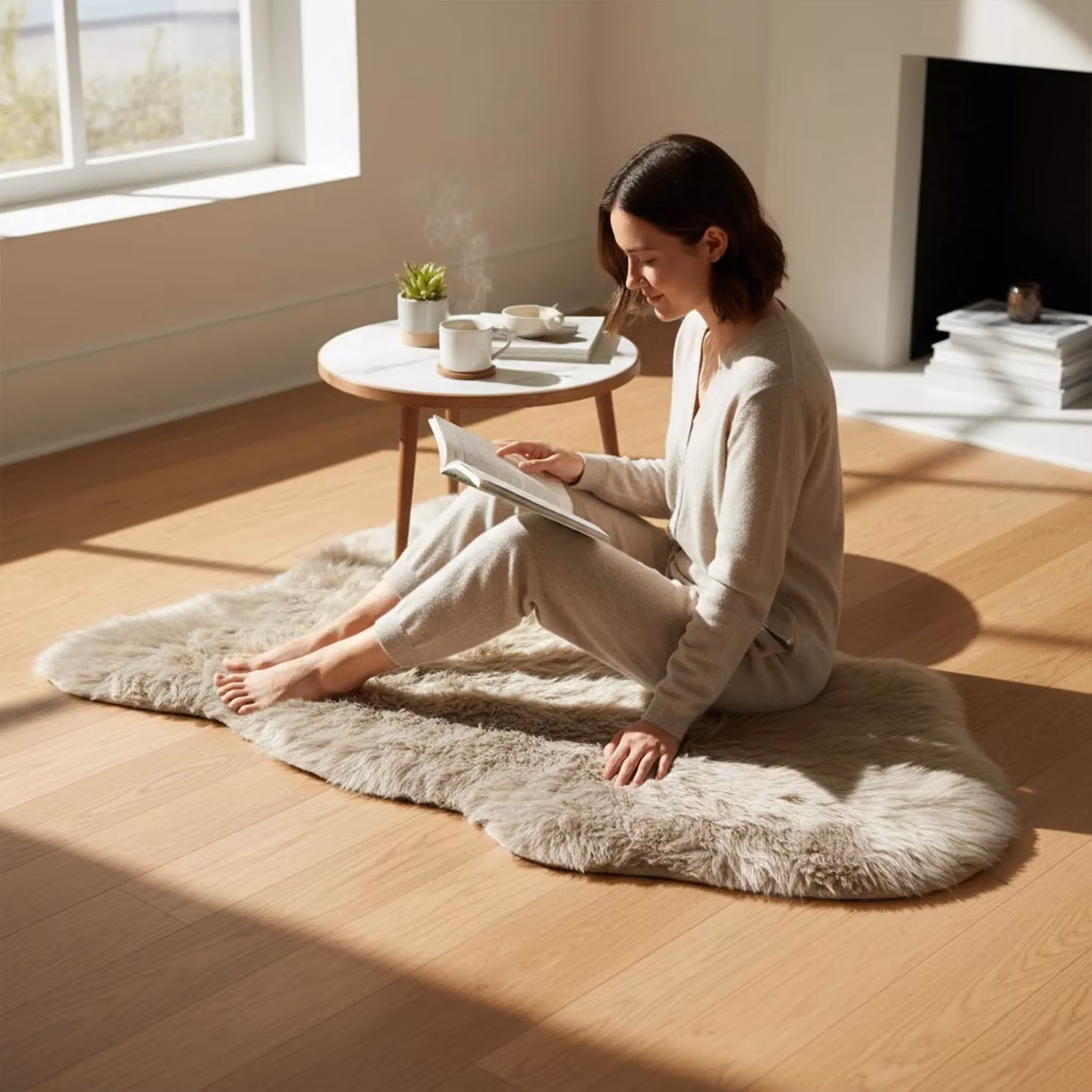 Infinity Leather Genuine Sheepskin Wool Rug in Taupe, W/D: 90 x 60 cm – 2