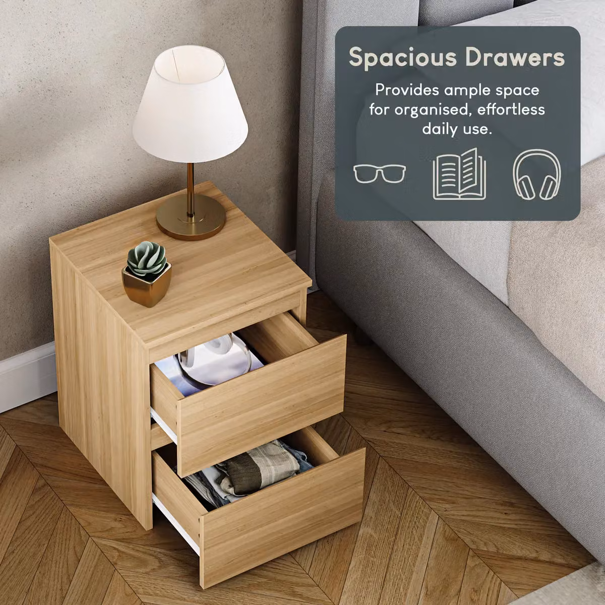 Vida Designs Denver 2 Drawer Bedside Cabinet in Brown – 4