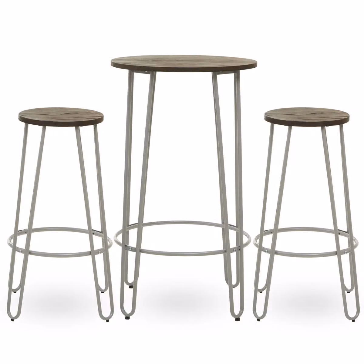 Orsina Set of 3 Modern Elm Wood and Metal Frame Bar Stools in Beige – 2