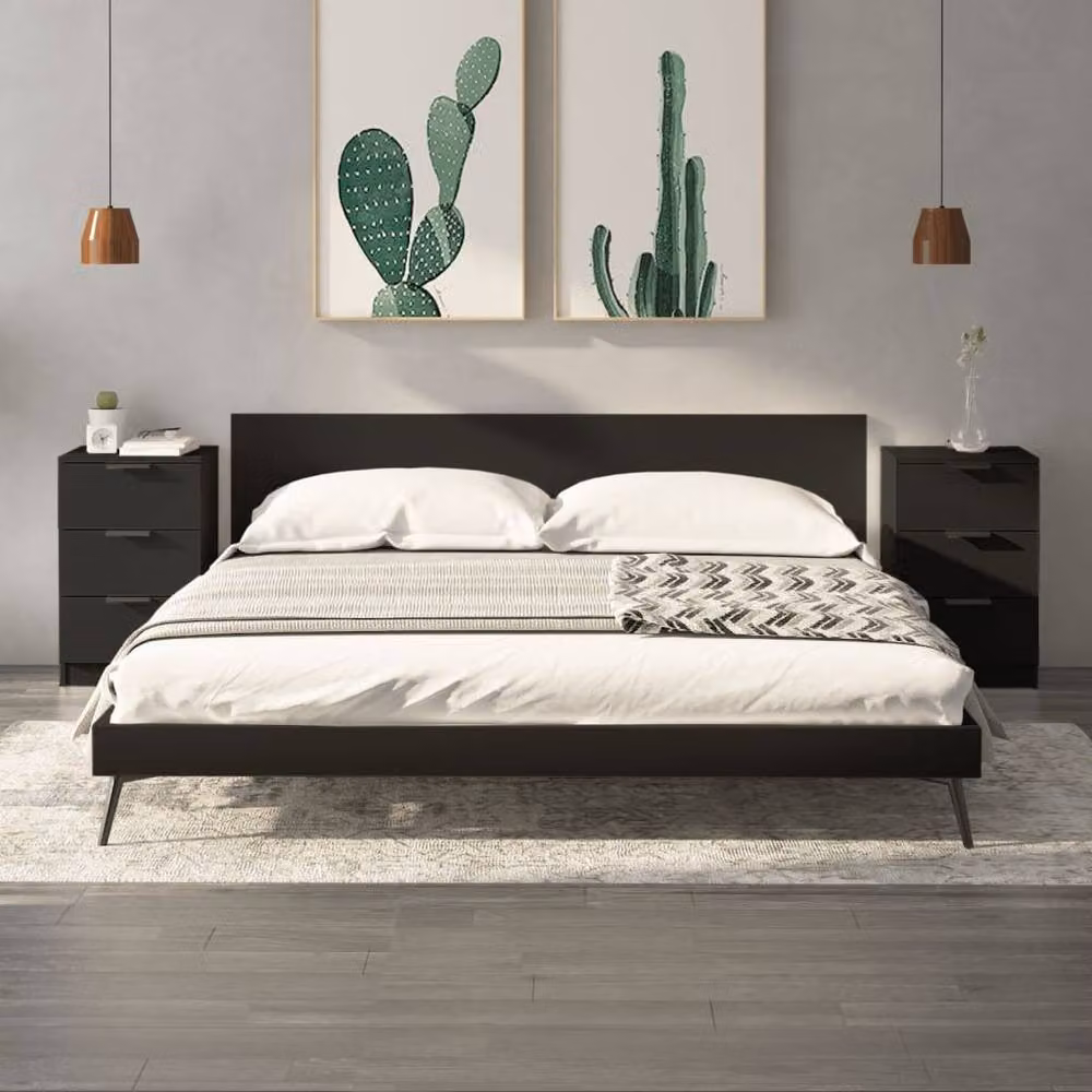 Berkfield Home Set of 2 Black Matt Modern Bedside Cabinets, W/D/H: 40 x 36 x 65 cm – 2