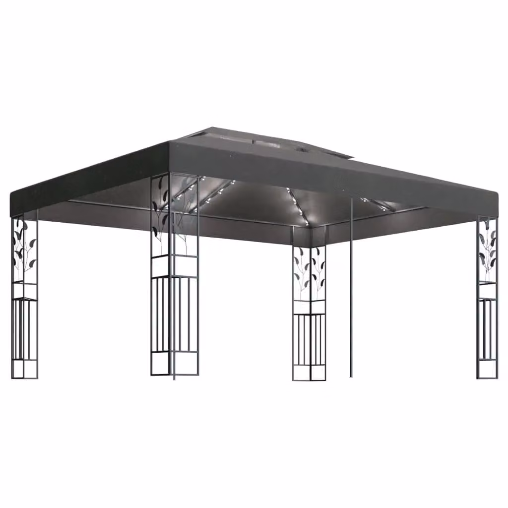 Berkfield Home Anthracite Gazebo with Double Roof and LED String Lights, W: 4 m, D: 3 m – 2