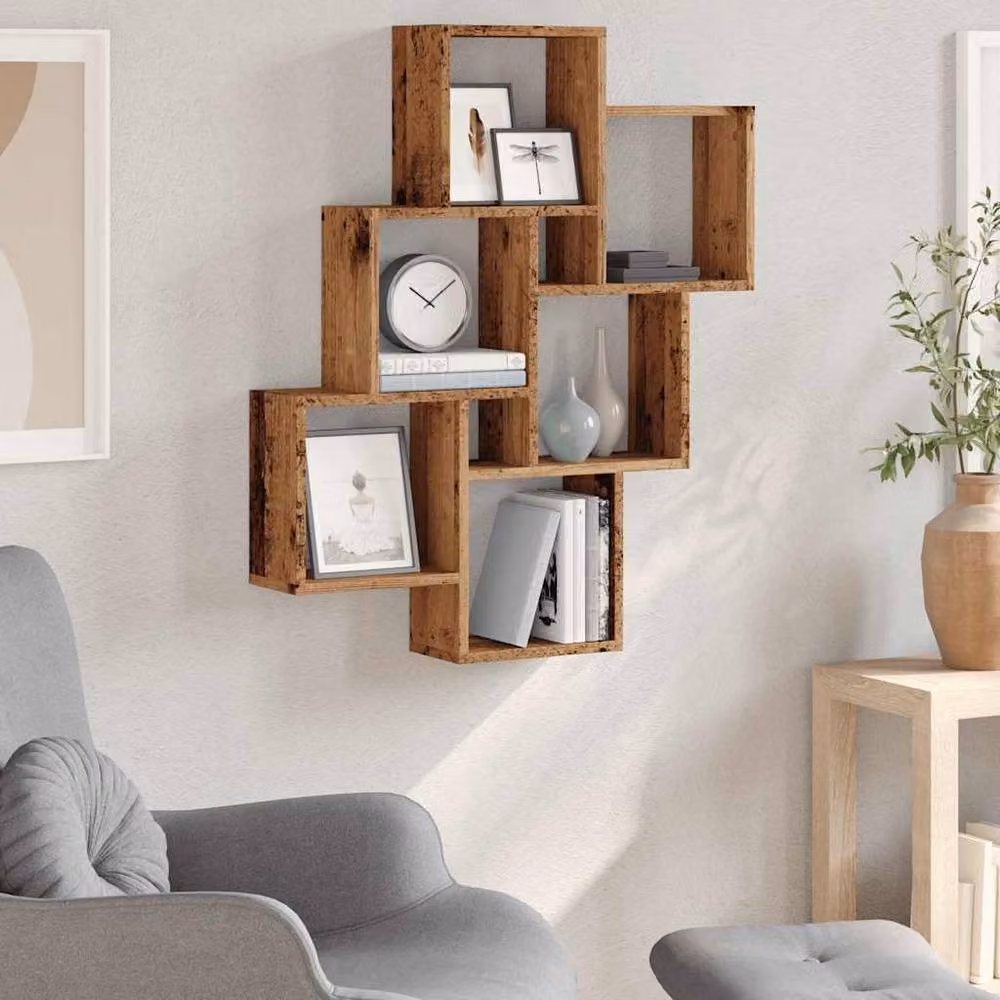 Berkfield Home Wall Cube Shelf in Old Wood Brown, W/D/H: 78 x 15 x 93 cm – 3