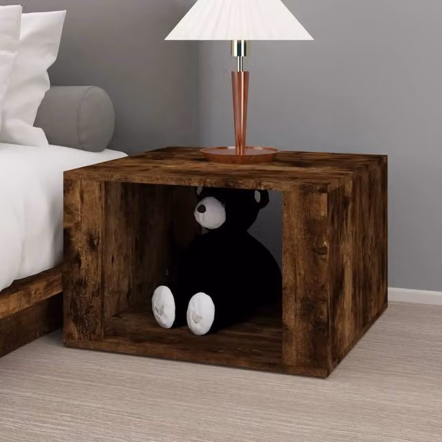 Berkfield Home Elegant Bedside Table in Smoked Oak Brown, W/D/H: 57 x 55 x 36 cm