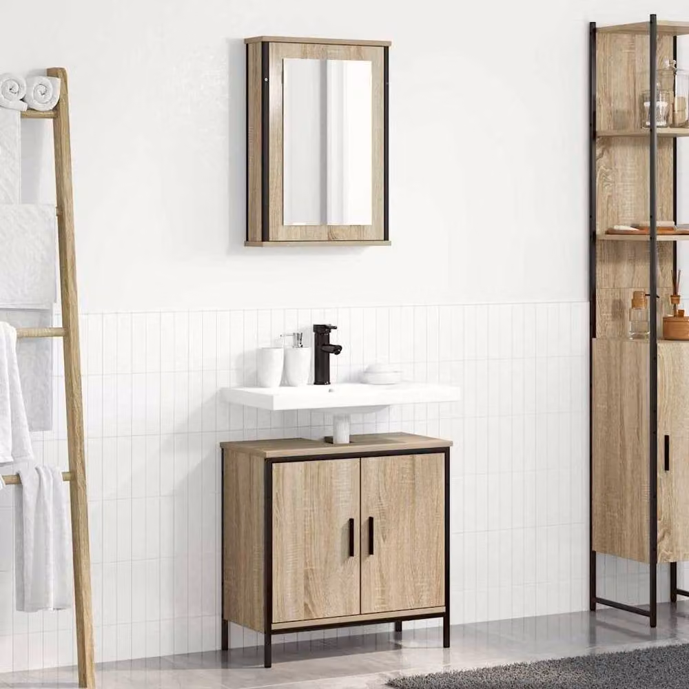 Berkfield Home Elegant 2 Piece Bathroom Furniture Set in Sonoma Oak and Beige – 2
