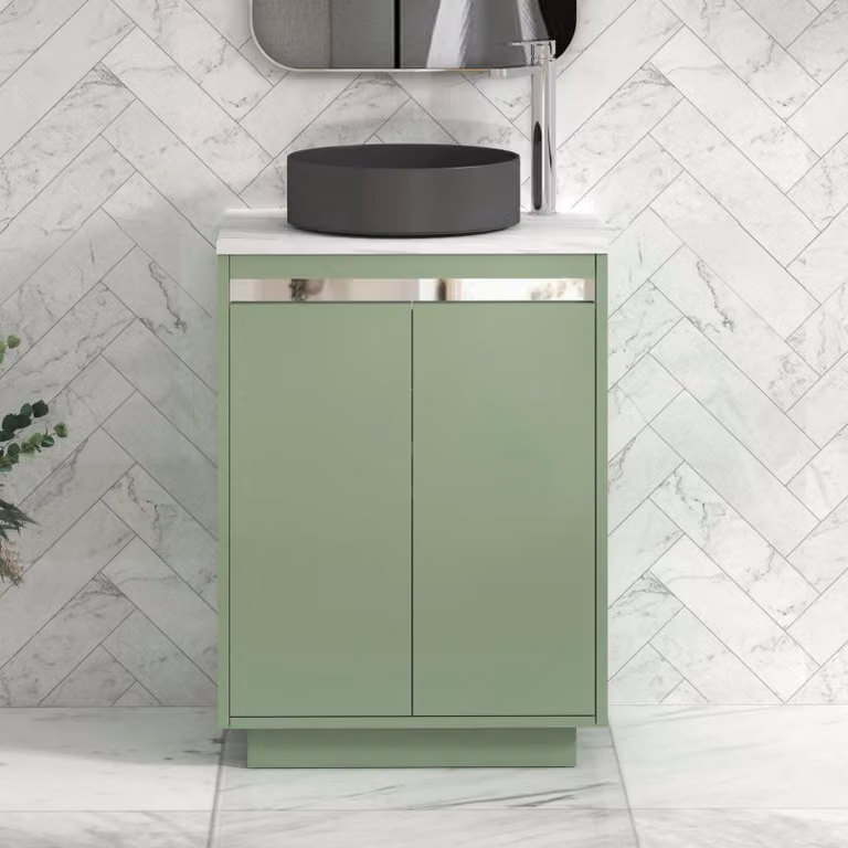 Royal Bathrooms Orion 800mm Mint Sage Floor Standing Countertop Vanity Unit with 2 Soft Close Doors and White Art Round Basin