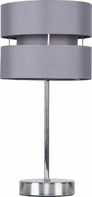 Pinto Modern Silver Chrome Metal Bedside Table Lamp with Grey Fabric Shade