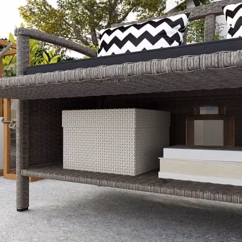 Outsunny Grey Rattan Garden Storage Bench with 160L Capacity – 8