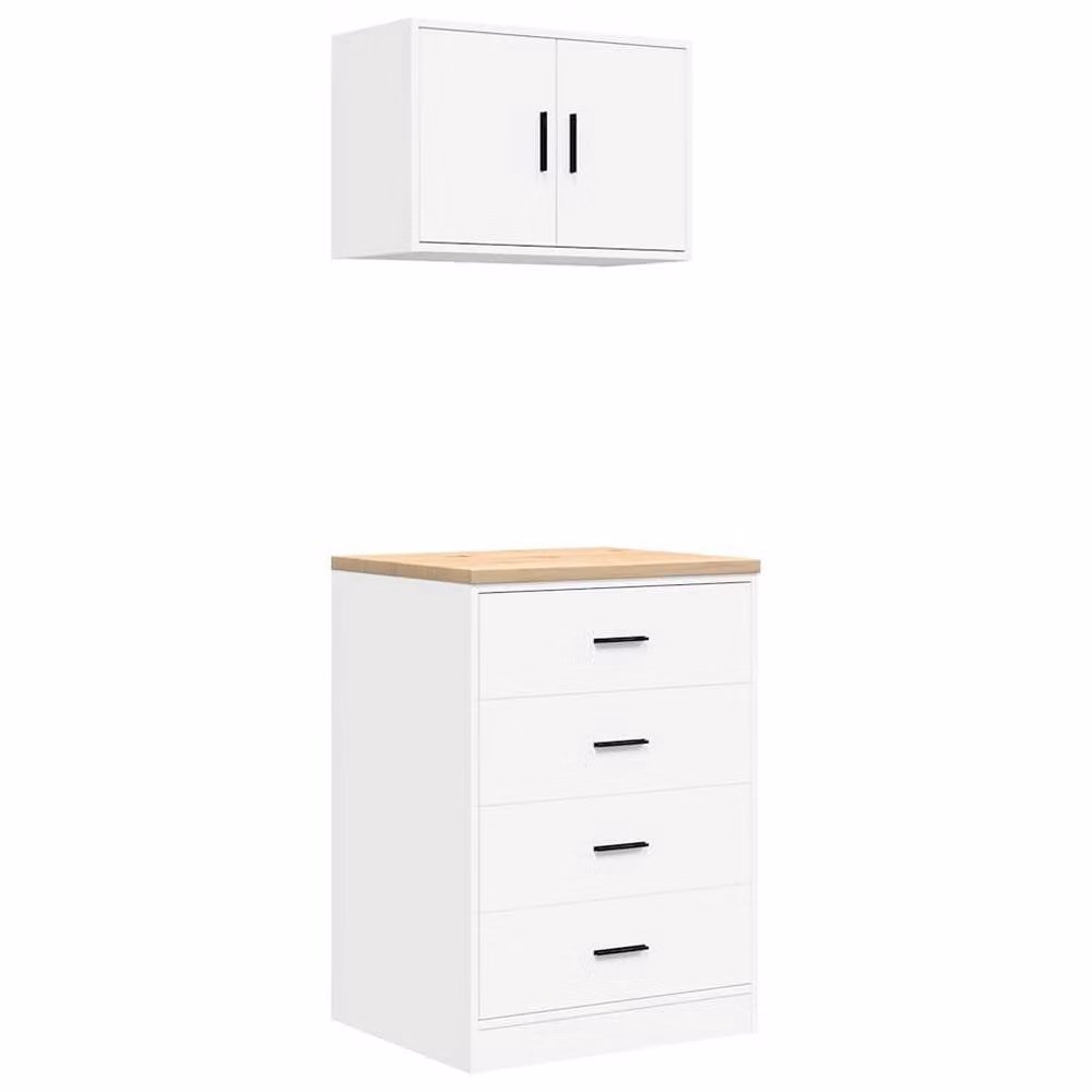 Berkfield Home Wall Mounted Garage and Workshop Cabinets, 2 Piece Set, White Engineered Wood