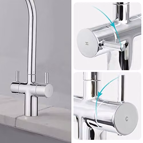 JASSFERRY Chrome Kitchen Mixer Tap with Two Handles, Swivel Spout and Brass Construction – 3