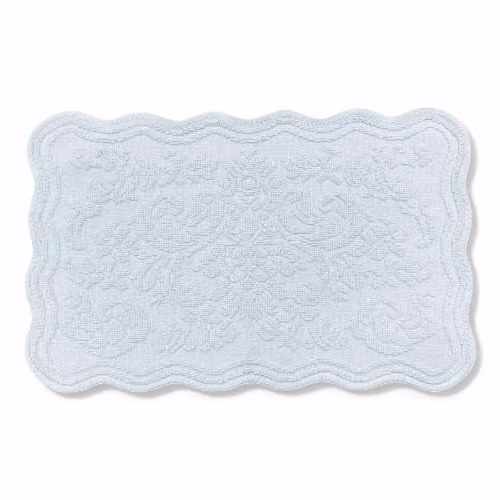 Allure Bath Fashions Gracie Jacquard Scalloped Bath Mat in Blue, 100% Cotton Vintage Floral Rectangular Rug – 1