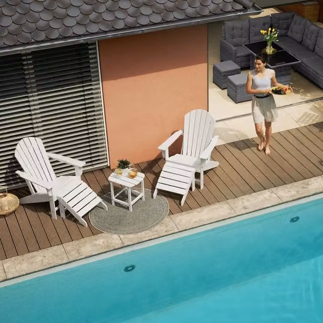 Tectake Garden Furniture Set with 2 Chairs, 2 Footrests and Table in Brown and White
