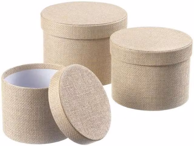 KDMD Symphony Hat Box Set of 3 in Beige with Natural Textured Material