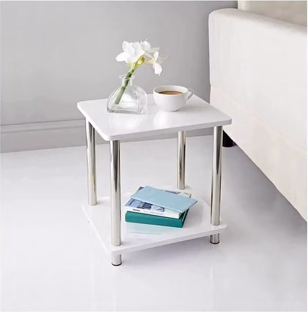 SPETLEK White 2 Tier Modern Glossy Metal Side Table