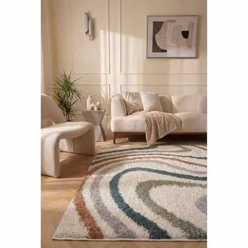 THE RUGS Soft Shaggy Area Rug with Modern Abstract Wave Design, Multicolour, W: 80 cm, D: 300 cm – 3