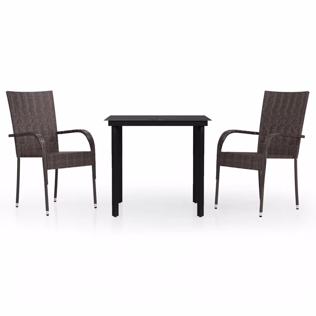 Berkfield Home 3 Piece Outdoor Dining Set in Brown and Black – 2