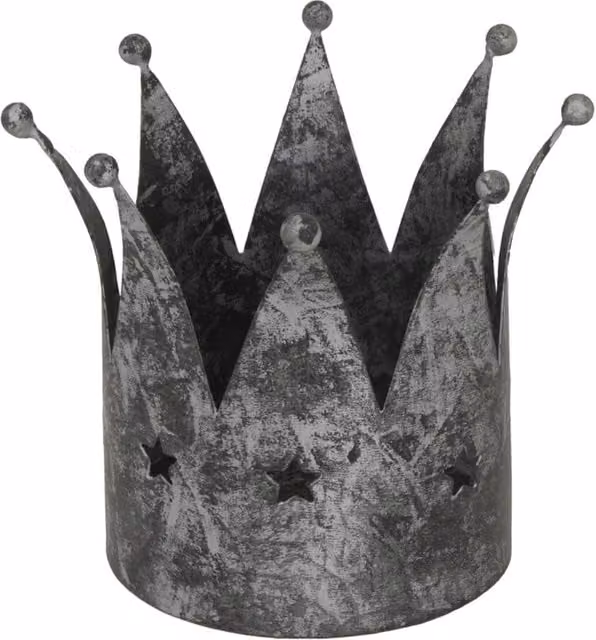 Hill Interiors Antique Crown Silver Metal Pillar Candle Holder – 1