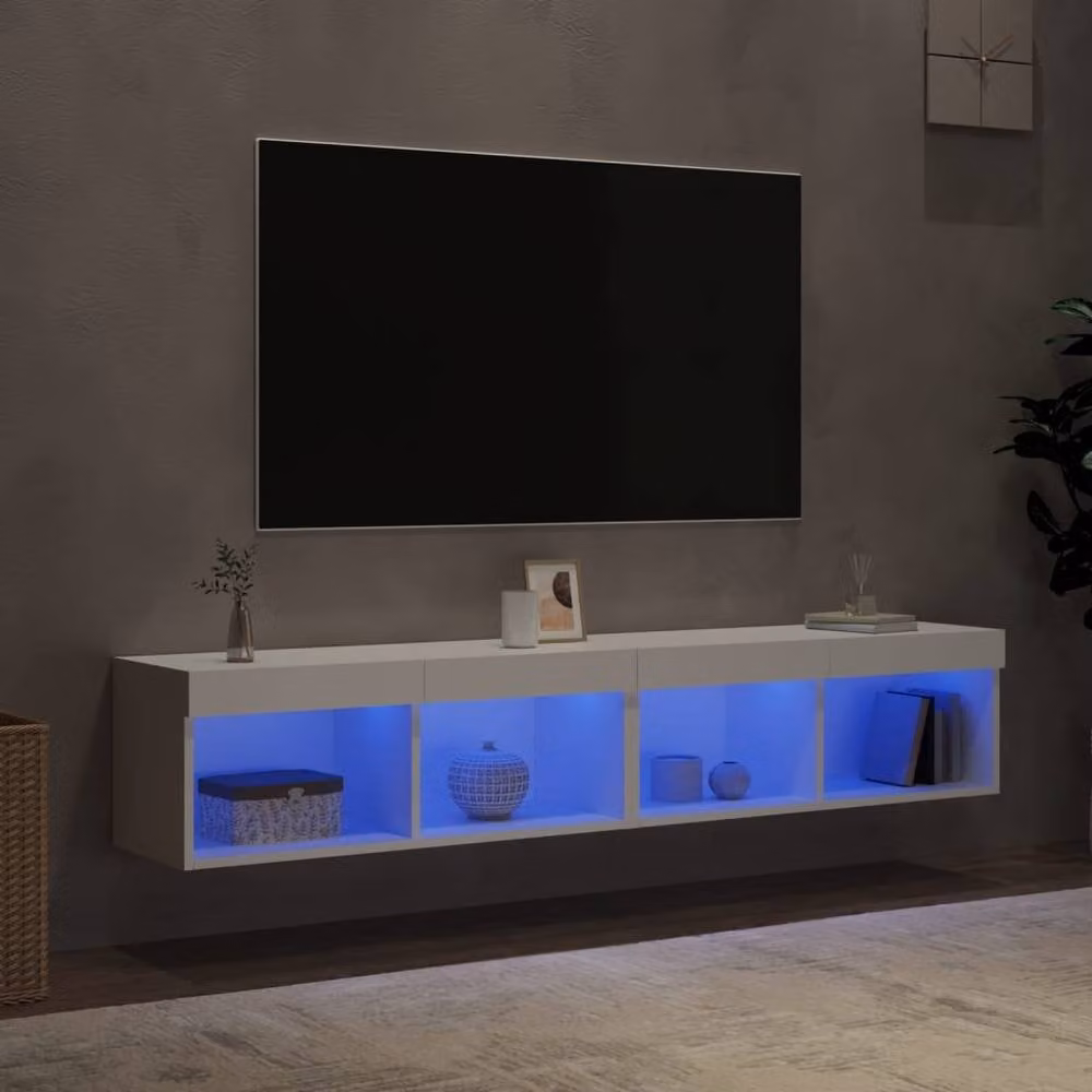 Berkfield Home Set of 2 White Modern TV Cabinets with LED Lights, W/D/H: 80 x 30 x 30 cm – 3