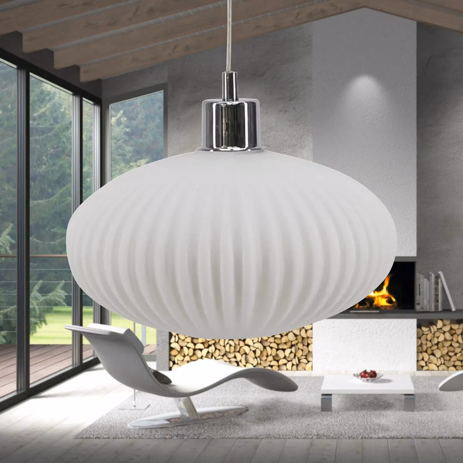 First Choice Lighting Baton White Ribbed Glass Cylinder Easy Fit Pendant Shade – 3