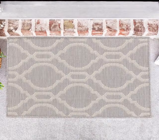 Desire Rugs Modern Quatrefoil Geometric Waterproof Indoor-Outdoor Rug, Silver, W: 80 cm, D: 50 cm