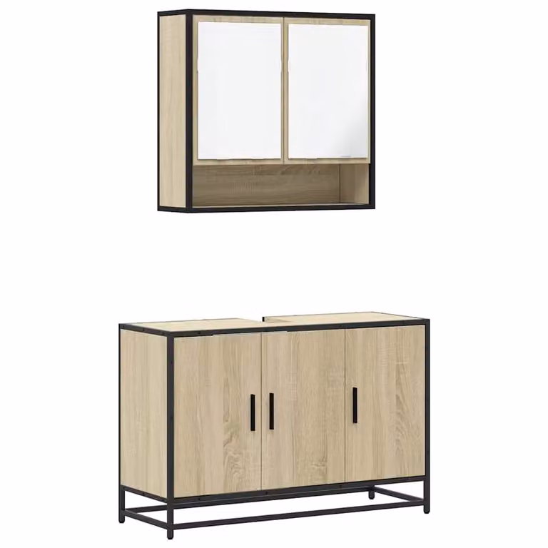 Berkfield Home 2 Piece Industrial Bathroom Furniture Set in Brown Sonoma Oak with Vanity Unit and Mirror Cabinet