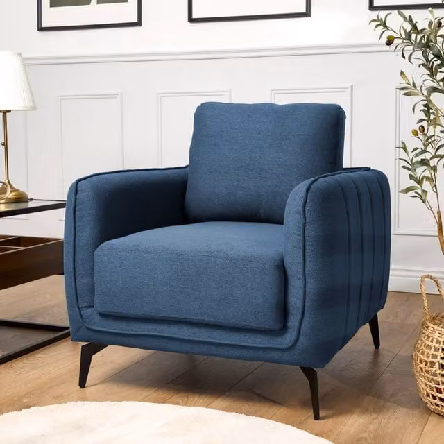 Bravich LTD Brixton Modern Fabric Accent Armchair with Solid Wood Frame and Metal Legs in Blue