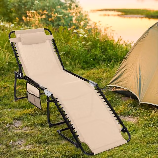 Costway Brown Metal Patio Folding Chaise Lounge Chair