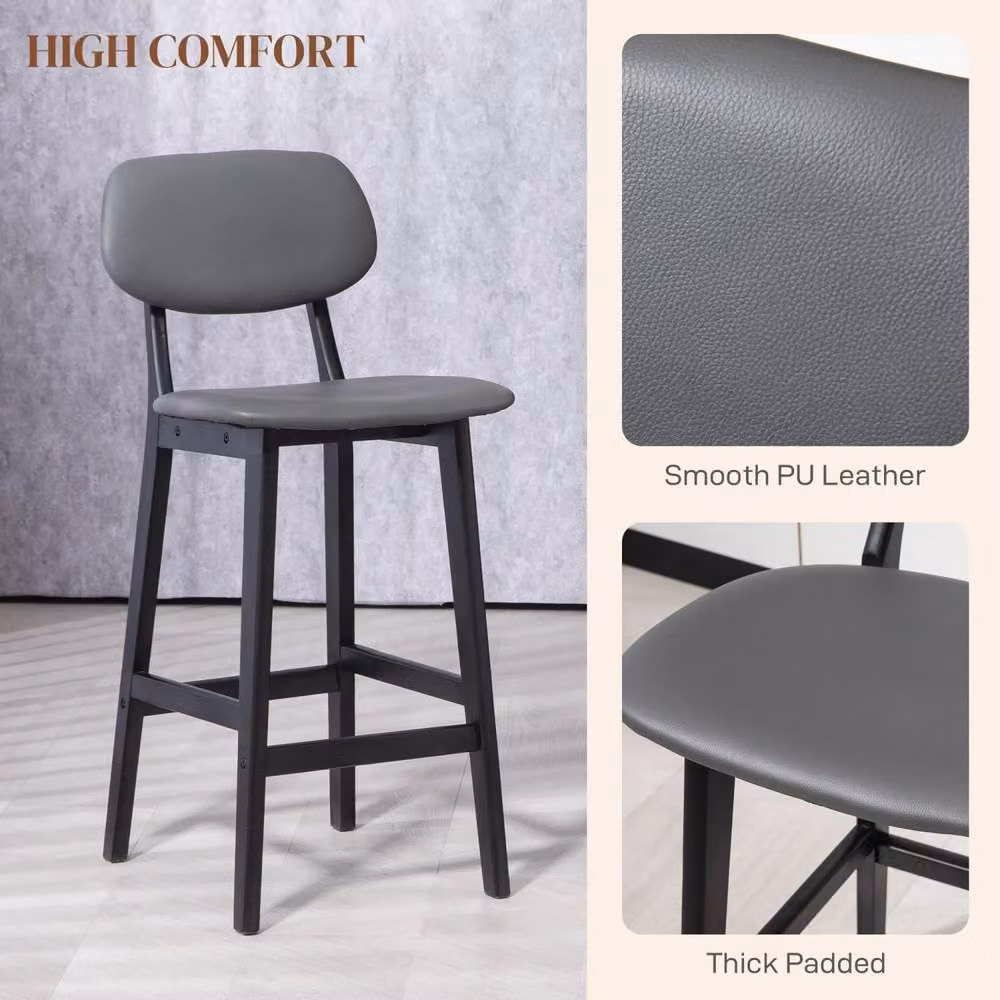 Wyld Haus Lavidiel Set of 2 Modern Faux Leather Bar Stools in Dark Grey – 6